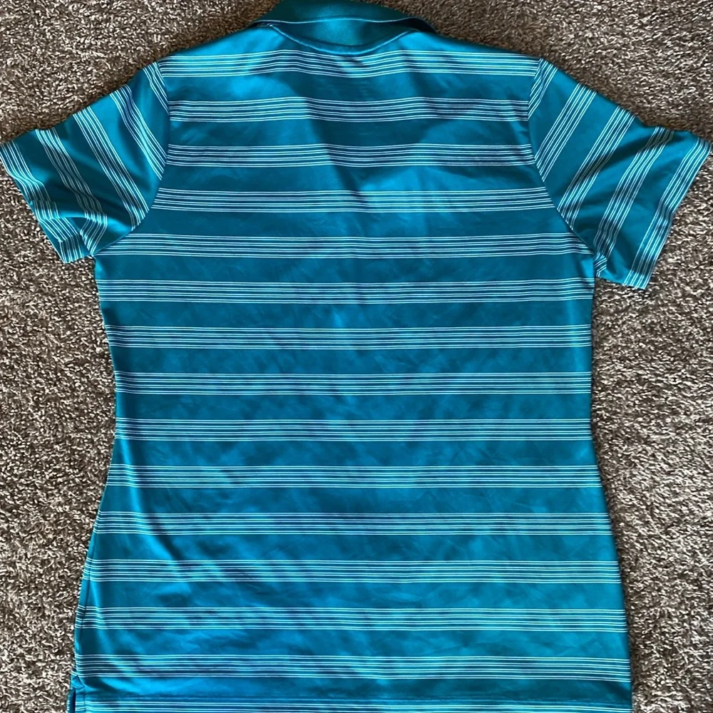 Nike Golf Tour Performance Dr-Fit Teal & White Stripe Polo Shirt, Women’s L